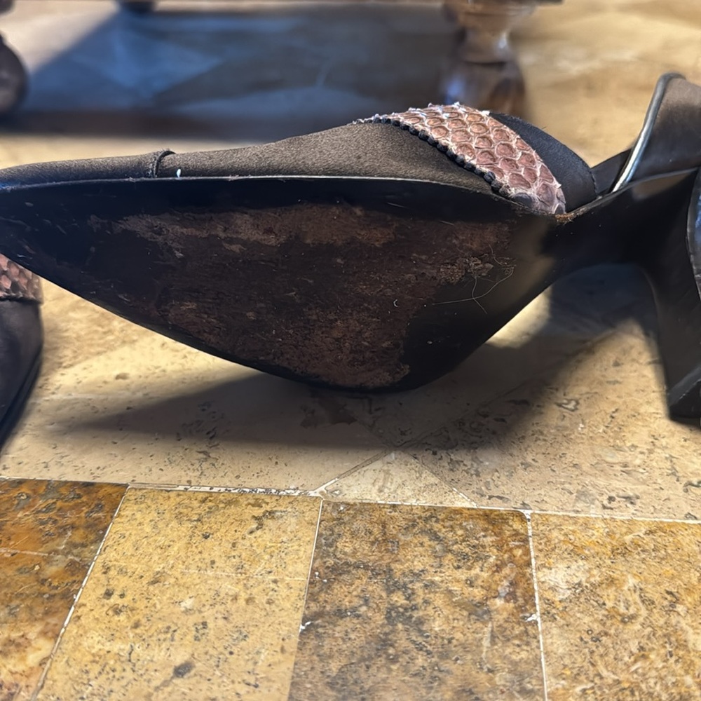 Vintage Gucci Brown Satin Hell With Python Detail - image 7